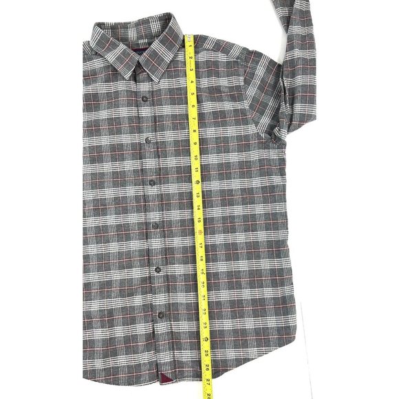 Untuckit Hazlitt Flannel Shirt Mens Large Slim Fit Gray Red Plaid Long Sleeve - Picture 12 of 14